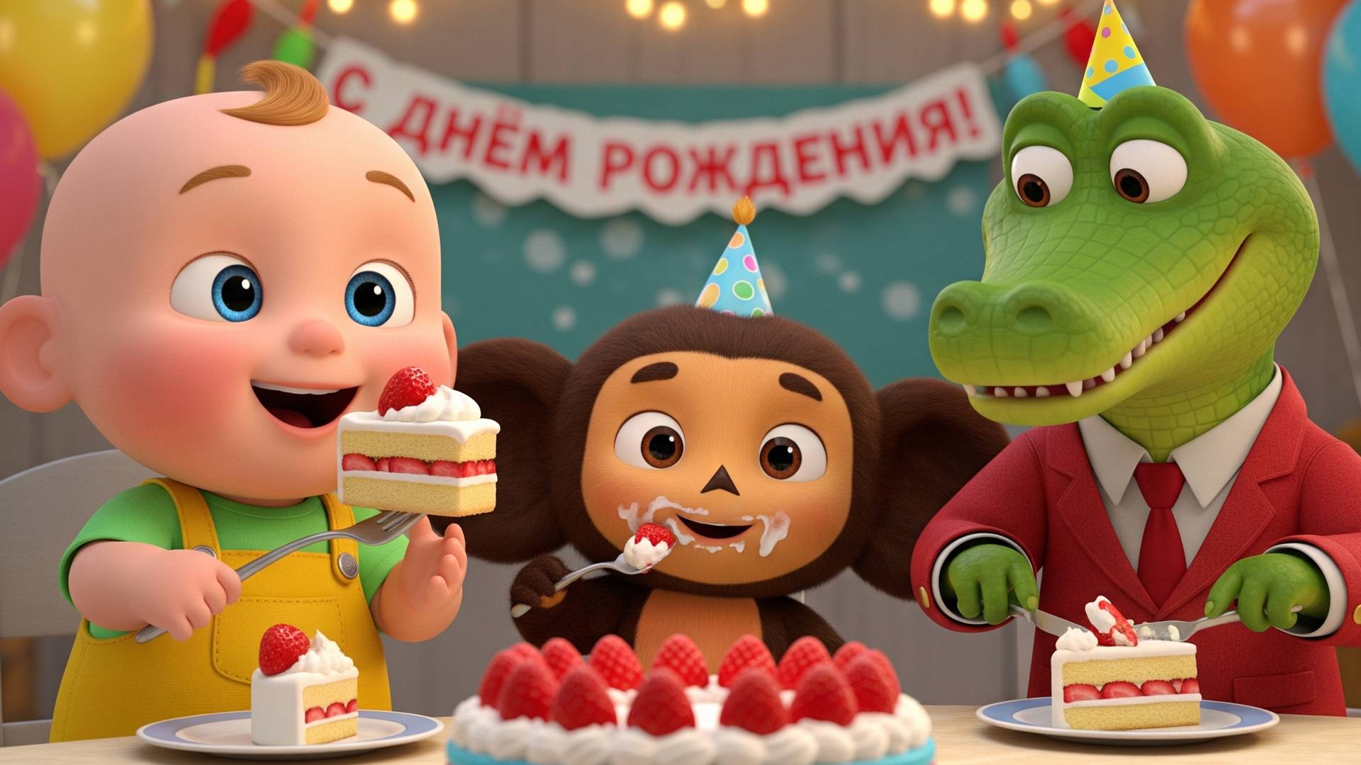 Чебурашка и Гена в гостях у Малыша | Песня про день рождения смотреть онлайн