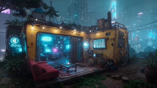 A Cozy Shelter In A Dystopian City 🌃 Cyberpunk Ambient & Rain Sounds