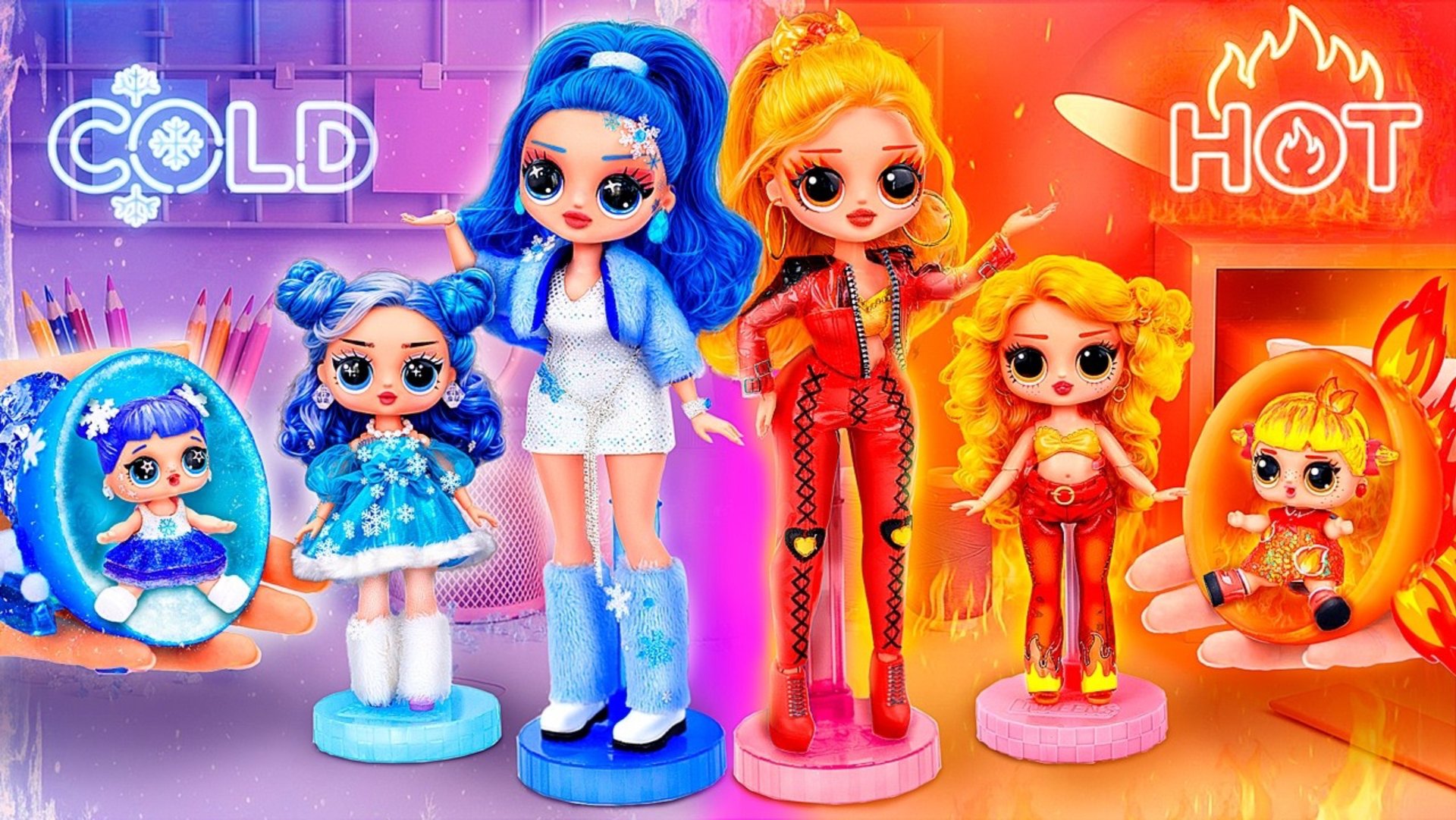 Огненная и Ледяная! Новые образы кукол! 7 Поделок для кукол ЛОЛ ОМГ!