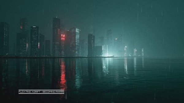 Rainy Bay City 🌧️ Cyberpunk Ambience | Dark Cinematic Electronic Music for Focus, Study - 2 Hours