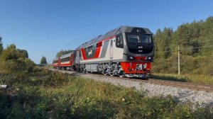 Новинка! Обкатка в Карелию дизель-поезда «push-pull» ДП2Д - 0001 (ТЭП70БС-371) на перегоне