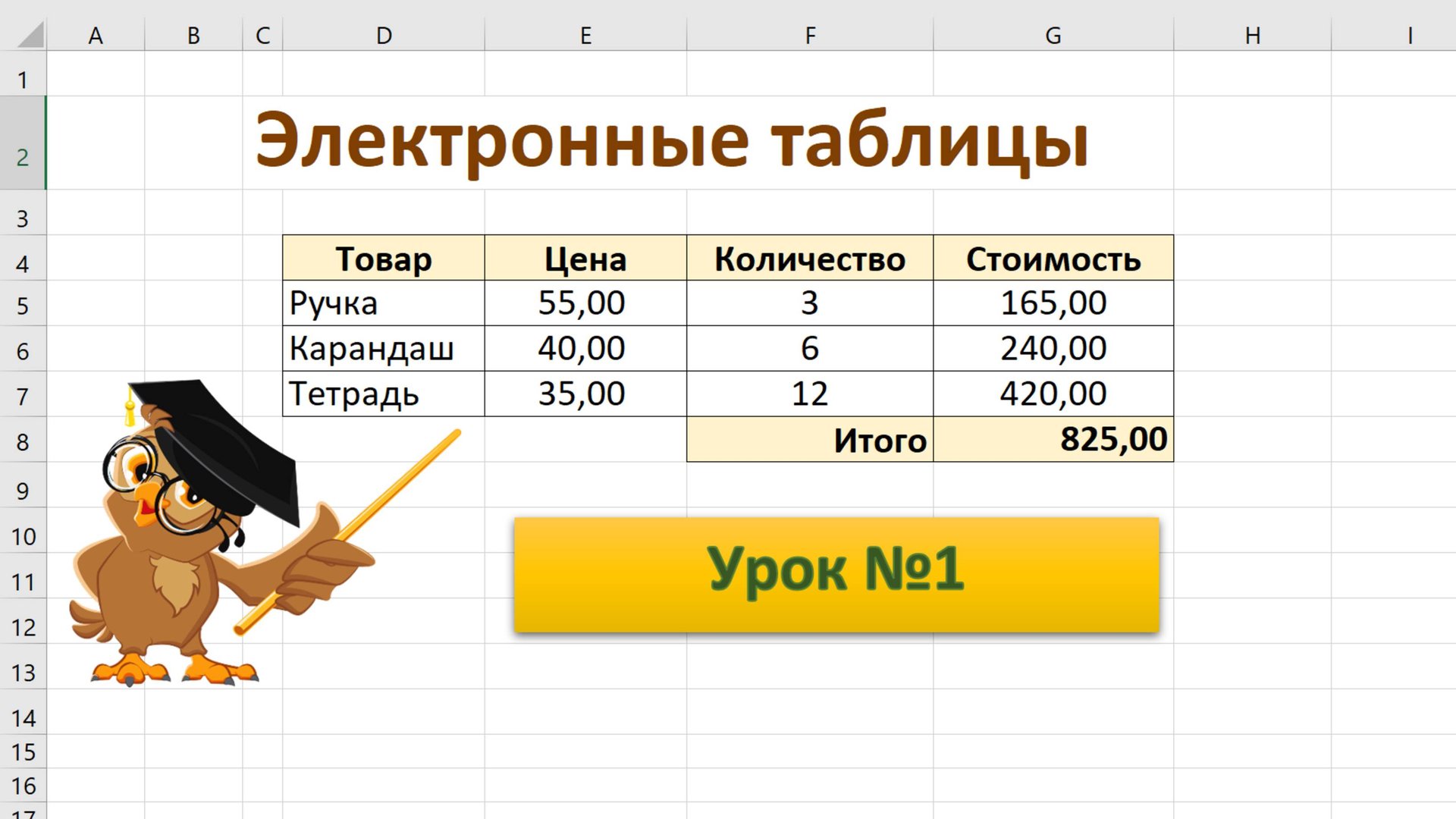 Электронные таблицы, урок №1 смотреть онлайн