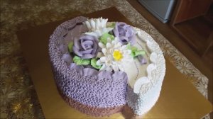 Торт с цветами Украшаем торт белково заварным кремом Хризантема с крема Cake decoration