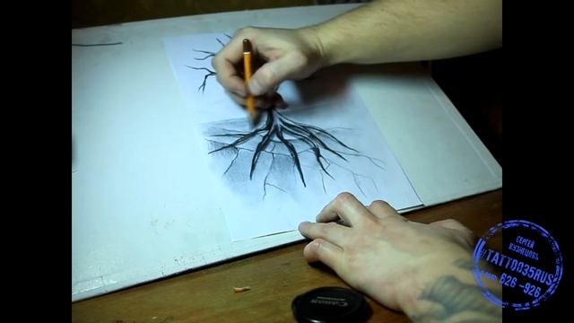 Дерево 3d . Простой 3d рисунок карандашом поэтапно. 3D PAINTI смотреть онлайн