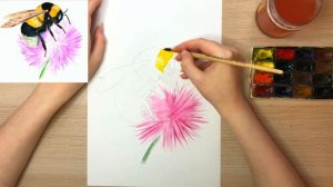 Яркий шмель в цветах: урок рисования для детей