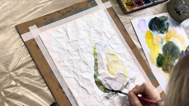 Мастер-Класс по акварели 🎨Рисуем на мятой бумаге гру? смотреть онлайн