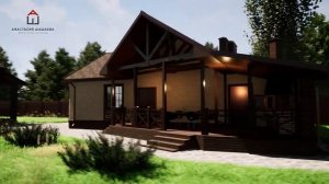 Современная баня с эркером, террасой и зоной барбекю /