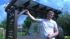 Деревянные Садовые Качели с крышей из Поликарбоната