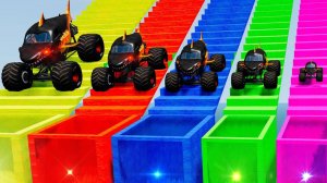 МУЛЬТИКИ ПРО МАШИНКИ 4К Большой и маленький монстр-трак против разноцветных порталов-ловушек в Бимке