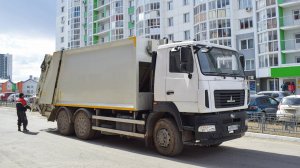 Мусоровоз ТН-55 на шасси МАЗ-6312C5 (А 209 ХХ 122). Работа с евробаками. / Garbage truck MAZ-6312.