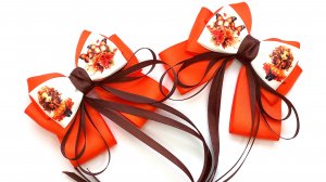 Оранжево-белые банты с сублимацией №2 из репсовых лент (2528)