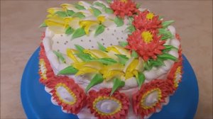 Украшение торта кремом в домашних условиях Торт с ТЮЛЬПАНАМИ и ХРИЗАНТЕМАМИ Cake decoration