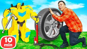 Бамблби стал автомехаником, а Оптимус Прайм разбил тачку! Веселые видео про машинки