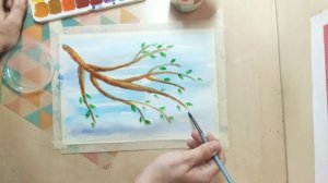Рисуем ветку яблони акварелью