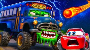 Школьный автобус и грузовик против зомби автомобиля BeamNG.Drive