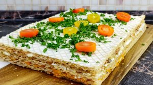 Закусочный рыбный торт "Наполеон" из коржей. Рецепт закуски.