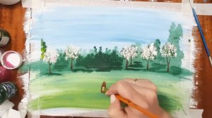 Как нарисовать яблоню гуашью. Рисуем цветущую яблоню.