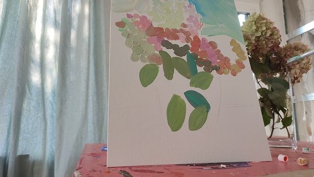 Урок рисования акрилом. Гортензии с натуры, цветы с натуры, натюрморт акрилом.mp4