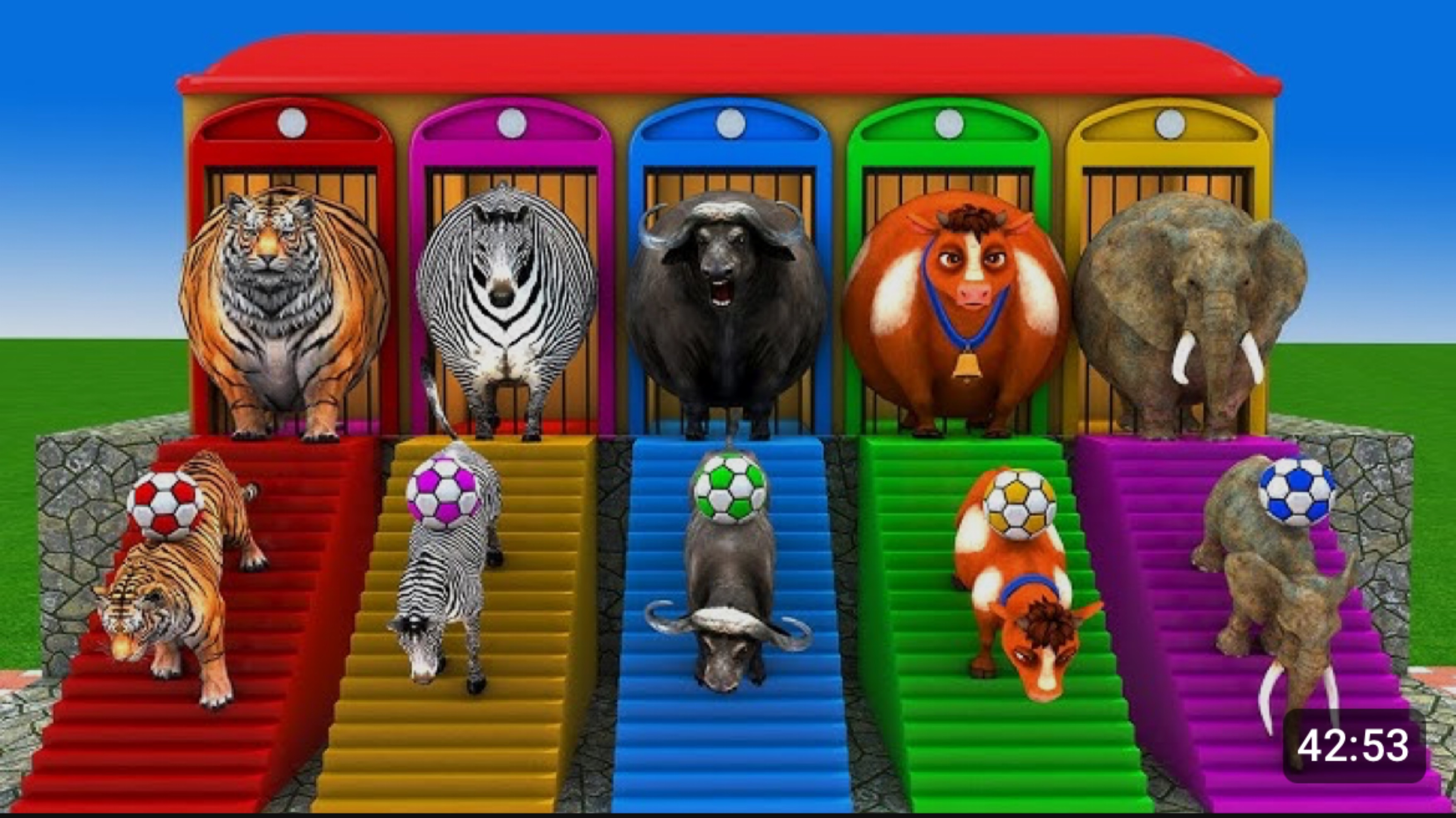 🔥Веселая игра 🔥Long Slide Game вместе с забавными животными! 🐯 🐮 🦓 🐘🦬