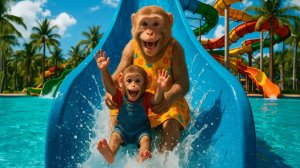 Мультики для детей. Приключения обезьянки. Обезьянка в аквапарке. Детям