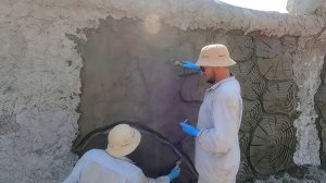 забор на  даче  из  арт бетона  декоративная штукатурка.