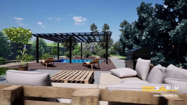 Односкатный навес над бассейном 6.5 на 4 метра из моноли