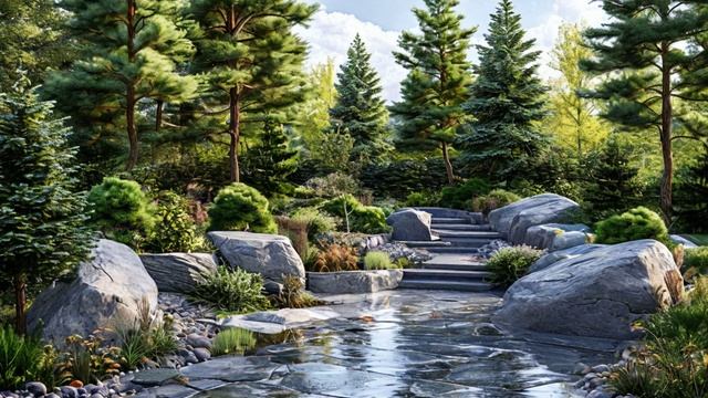 🌲 Хвойные кустарники и валуны — идеальный дуэт для с?