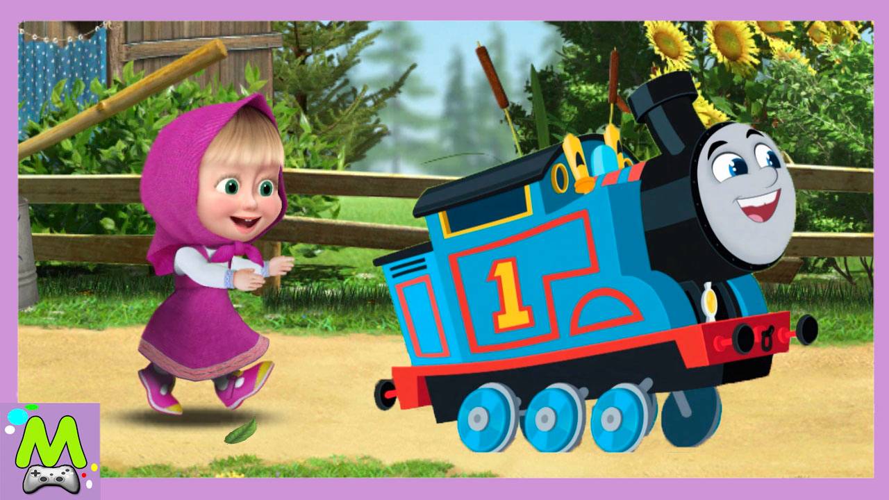 Маша и Медведь против Паровозика Томаса.Попробуй Догони.Гонки Наперегонки для Героев Мультиков смотреть онлайн