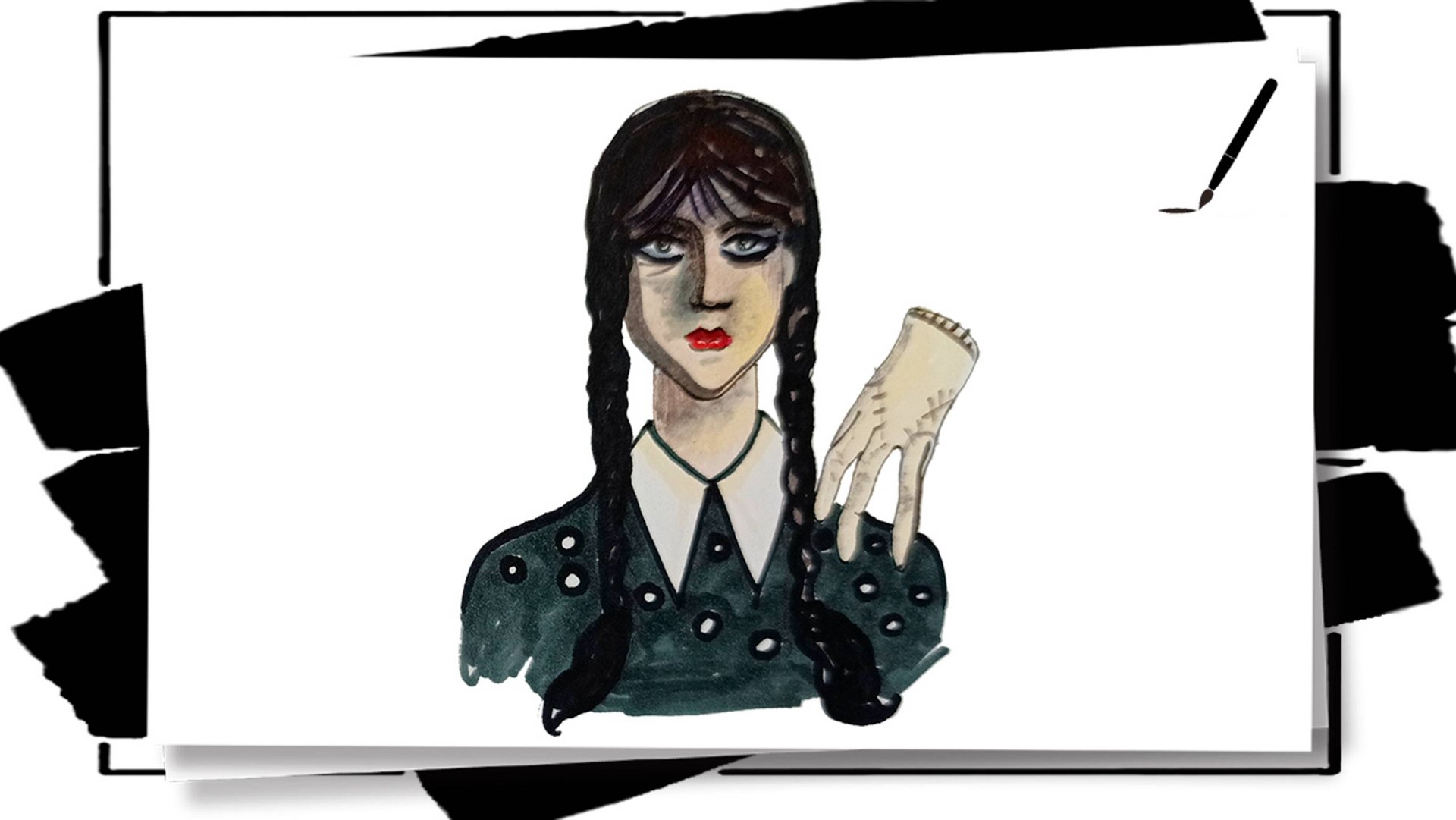 Как нарисовать Уэнздей Аддамс с вещью_Drawing Wednesday Addams _ Учимся рисовать смотреть онлайн