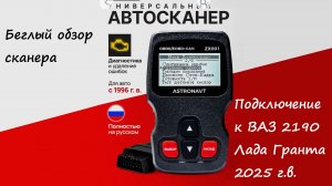 Универсальный OBDII автосканер диагностики. Первое подключение к ВАЗ 2190 Лада Гранта. Беглый обзор