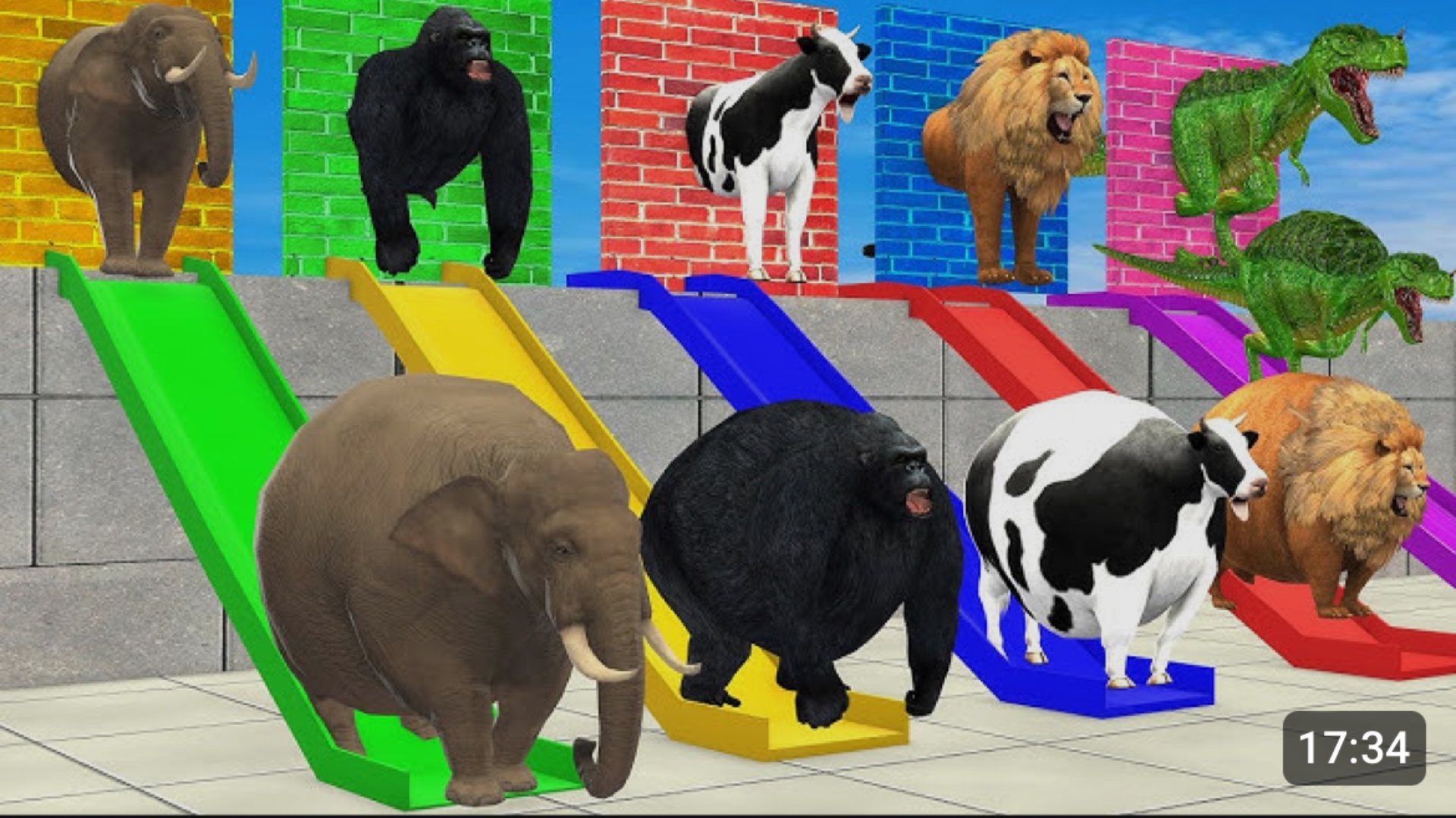 💥Long Slide Game💥 толстые животные 🐘🪿🦓😂 соревнования, кто победит?! 😱