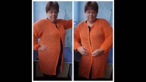 Кардиган Морковный на 60 размера - крупной сеткой спицами