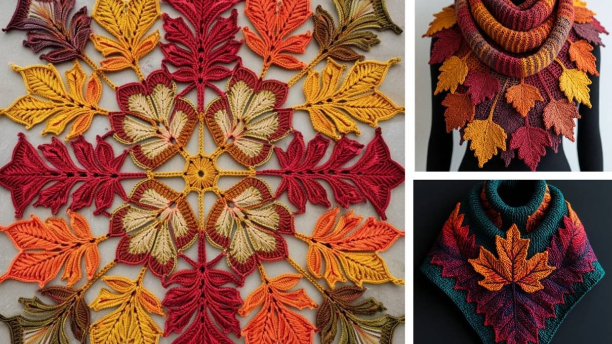 ШАЛИ, БАКТУСЫ, ШАРФЫ с осенними листьями от AI. ПОДБОРКА №1. Вязание.🍂🍁🍂✨🧶 смотреть онлайн