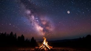 Красивый фон костра со звёздами на небе 4K