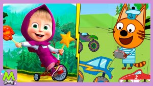 Три Кота против Маши и Медведя.Гонки на Машинках и Велосипедах.Кто Самый Быстрый