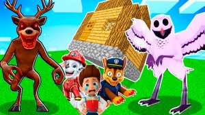 ПРЯЧУСЬ ПОД ДОМОМ с МАРШАЛ и ГОНЩИК ЩЕНЯЧИЙ ПАТРУЛЬ от СОВЫ и ОЛЕНЯ ИЗ 99 НОЧЕЙ В ЛЕСУ в МАЙНКРАФТ