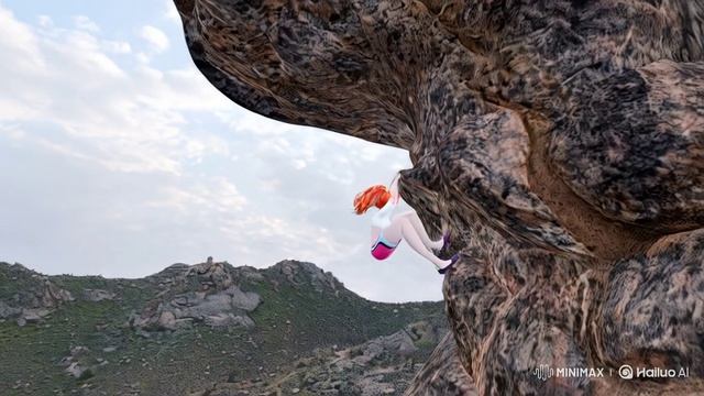 A_girl_climbs_up_a_rock