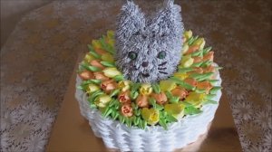 Торт КОТЁНОК в КОРЗИНЕ Торт с ТЮЛЬПАНАМИ Торт с цветами Украшение тортов