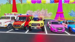 Мультики про разноцветные красивые машины с мигалками для детей