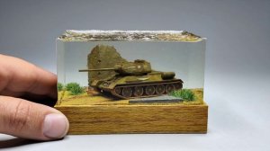Мини диорама Т-34/85 с Эпоксидной смолой, сборная модель 1/100 (ZVEZDA)