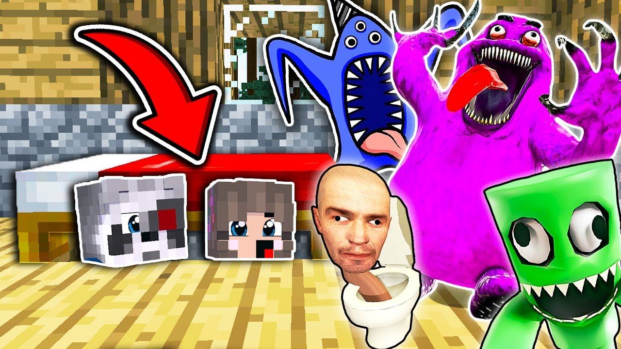 НУБ И ПРО СПРЯТАЛИСЬ ПОД КРОВАТЬЮ ОТ ГРИМАС ШЕЙК и GARTEN OF BANBAN 4 в МАЙНКРАФТ SCP МАК ДОНАЛЬДС смотреть онлайн