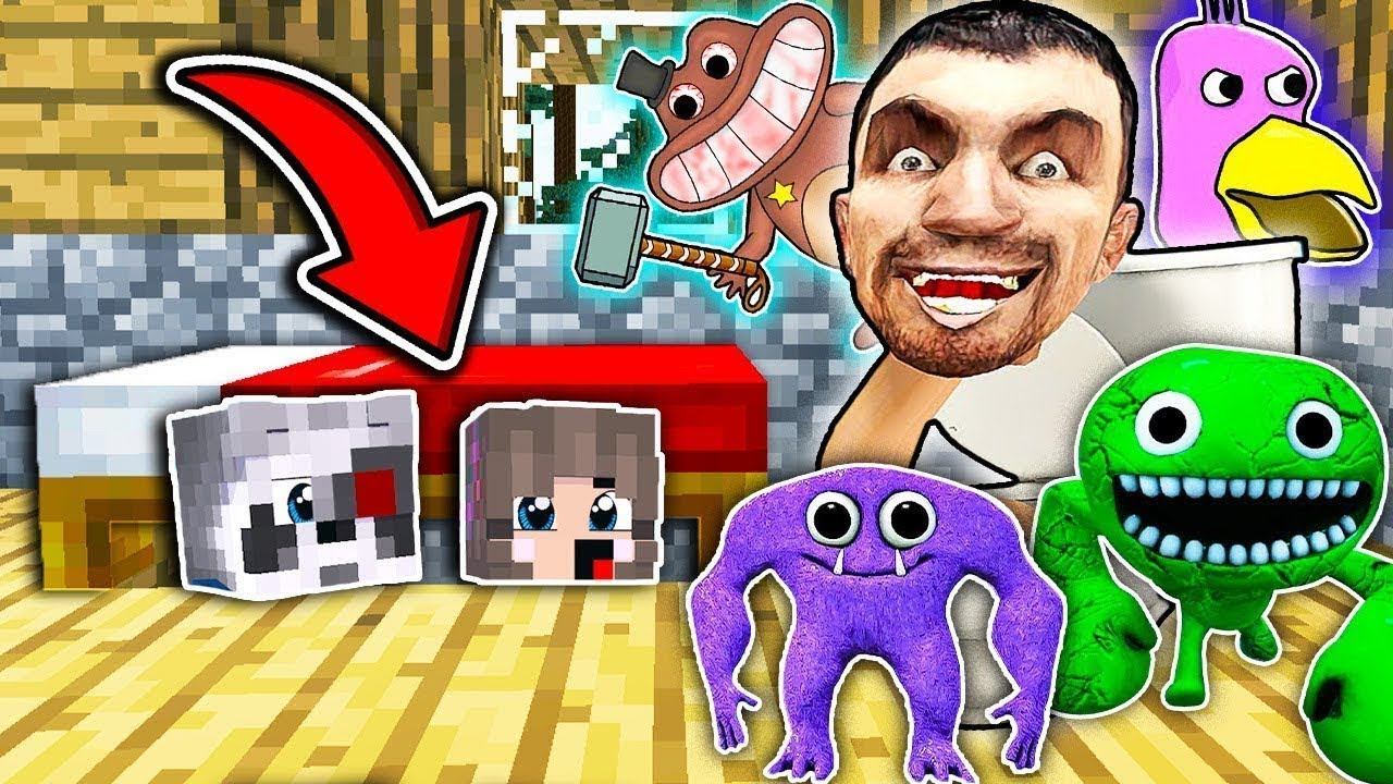 РАКУН И ДОЧКА СПРЯТАЛИСЬ ПОД КРОВАТЬЮ В МАЙНКРАФТ SCP ОТ РАДУЖНЫЕ ДРУЗЬЯ СКИБИДИ ТУАЛЕТ САД БАНБАН смотреть онлайн