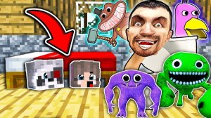 РАКУН И ДОЧКА СПРЯТАЛИСЬ ПОД КРОВАТЬЮ В МАЙНКРАФТ SCP ОТ РАДУЖНЫЕ ДРУЗЬЯ СКИБИДИ ТУАЛЕТ САД БАНБАН