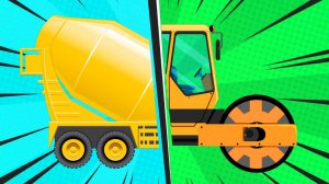 Угадай Машинку по половинке - Бетономешалка и Каток  - Строительные машинки. Мультики для детей