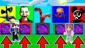 Угадай SCP ПОРТАЛ СИРЕНОГОЛОВЫЙ ТРУБОГОЛОВЫЙ в МАЙНКРАФТ ФИЛЬМ ДОМОГОЛОВЫЙ РАКУН И ДОЧКА в MINECRAFT