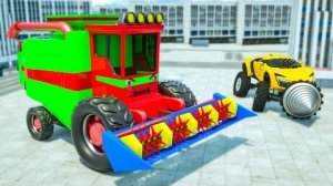 ГИГАНТСКИЙ КОМБАЙН-РАЗРУШИТЕЛЬ | АВТОМОБИЛИ и МОТОЦИКЛЫ с ГРУЗОВИКОМ-МОНСТРОМ и полицейской машиной