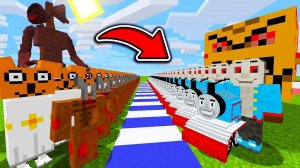 1000 СИРЕНОГОЛОВЫЙ против 1000 ПОЕЗД ПОЖИРАТЕЛЬ в МАЙНКРАФТ SCP SIREN HEAD Minecraft РАКУН И ДОЧКА