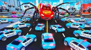 Монстр-паук 🕷️ Маккуин сеет хаос в городе машин-героев! 🚨 Эпическая полицейская погоня и спасатель