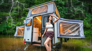 Кемпинг в роскошном автодоме под дождем. Бушкрафт