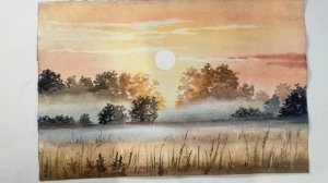 Осенний пейзаж с туманом / Акварель для начинающих